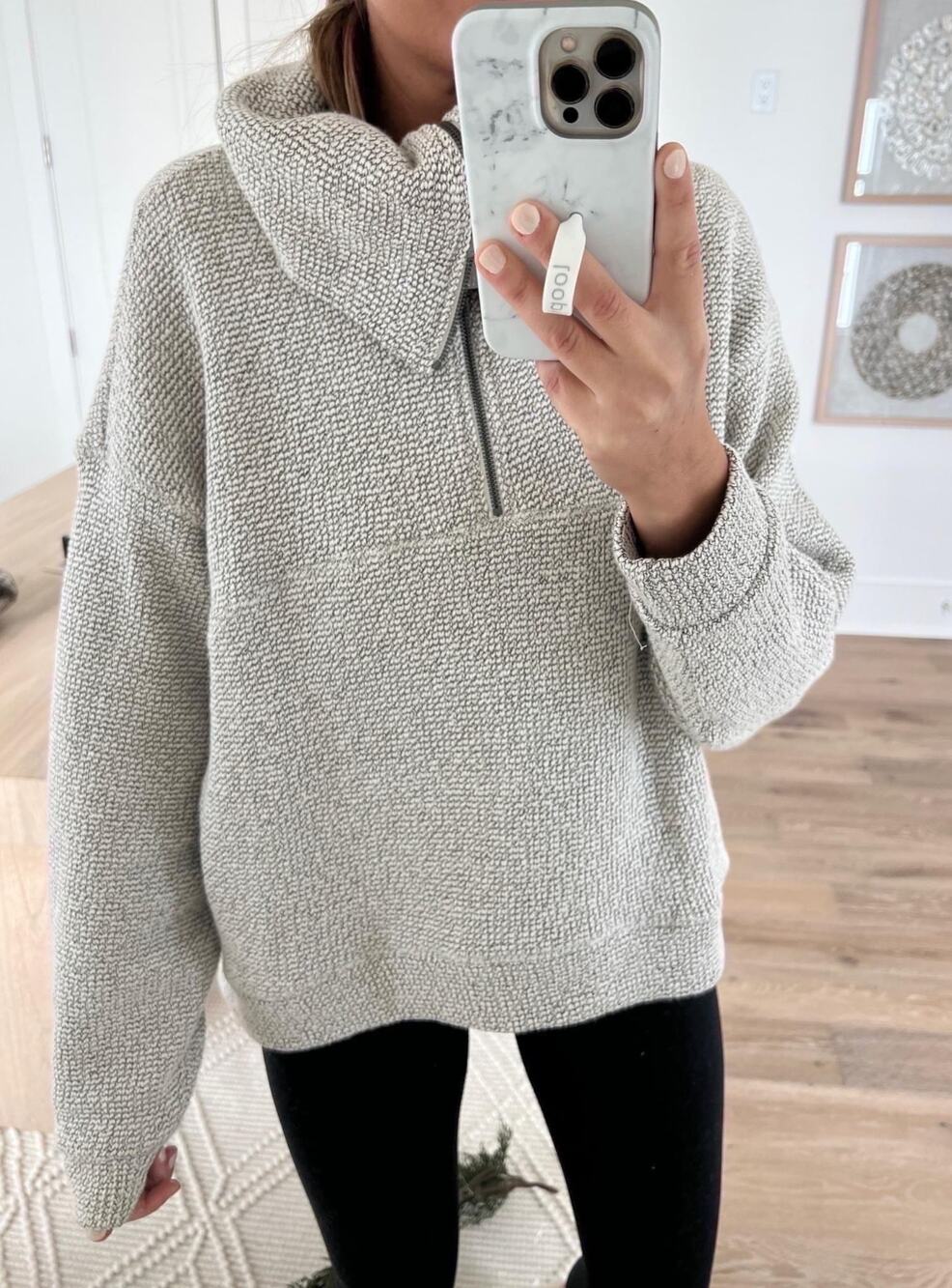 SWEATY BETTY Restful Boucle Gray White Half Zip Pullover Size 8
